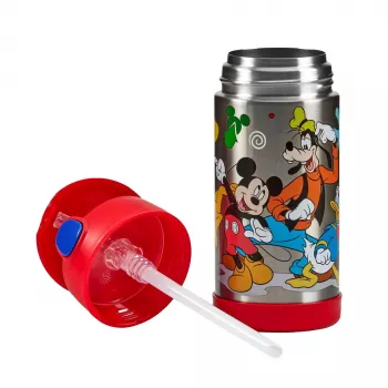 Sticlă termoizolantă THERMOS FUNTAINER cu pai, Disney Mickey, 0,35 L, oțel inoxidabil, capac PP 4113.411.035
