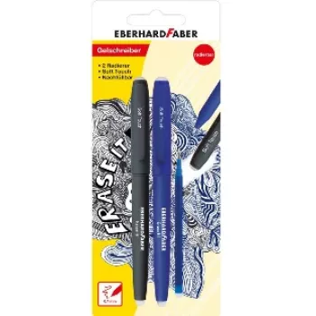 Pix cu gel Faber-Castell Eberhard Faber Erase it!, 0,7 mm, albastru, set promoțional, blister 582103