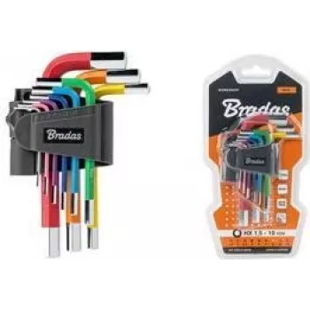 Set de 9 chei imbus Bradas, oțel S2, multicolor, metric 1,5-10mm, formă L, codificate cromatic, DIY-HKH42-SH/B
