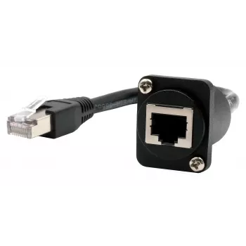 Cablu adaptor EXSYS tip D RJ45 mamă la tată, CAT.5e, 20 cm, negru EX-49159