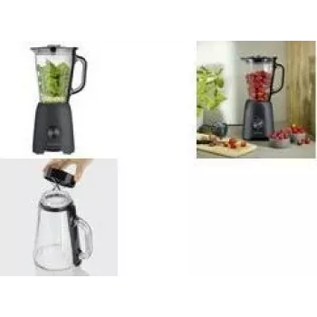 Mixer de masă SEVERIN SM 3722, 600 W, negru mat, vas din sticlă detașabil 1,5 L fără BPA, capac cu pahar dozator, lame din oțel inoxidabil, 2 viteze, funcție puls, zdrobire gheață