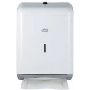 Dispenser de prosoape de mână pliate din metal Tork Elevation, alb, sistem H2, pliere Z/C/V, indicator de reumplere, încuietoare cu cheie, montaj pe perete 208140