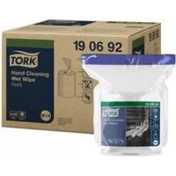 Șervețele umede premium pentru curățarea mâinilor TORK 190692, 58 bucăți, 300 x 270 mm, fără solvenți, pH neutru, aloe vera și glicerină, recipient resigilabil