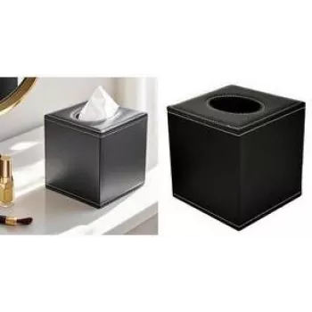 DEFLECTO DEFTISSQU Square Faux Leather Tissue Box Cover in Black