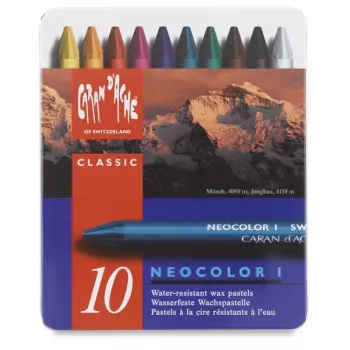 Pasteluri cerate Caran d'Ache Neocolor I, set de 10, rotunde, înveliș de hârtie, culori omogene 7000.310