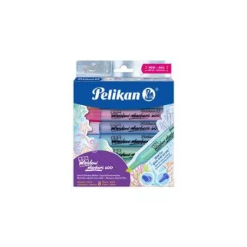 Markere pentru geam Pelikan 600, set de 8 bucăți, culori asortate, pe bază de apă, ștergabile cu lavetă umedă pentru sticlă, oglinzi, geamuri - 1 set (400205347)