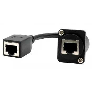Cuplaj RJ45 mamă la mamă EXSYS de montaj în panou tip D, CAT.5e, 20 cm, ecranat, negru EX-49160