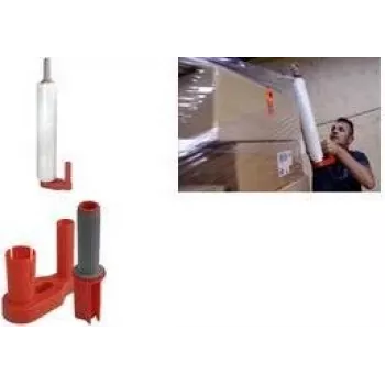 Dispenser manual RAADHUIS pentru folie stretch, roșu/gri, plastic, 2 piese, pentru role de până la 500 mm lățime, miez 38-76 mm (RD-351196)