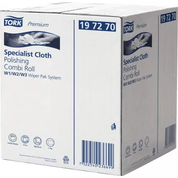 Rolă de lustruire și curățare Tork Premium, 1 strat, alb, 171 m, netesut, pentru distribuitoare W1/W2/W3, 1 rolă (197270)