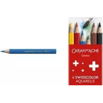 Creioane colorate solubile în apă Caran d'Ache Swisscolor Aquarelle, set de 6, lemn de cedru, hexagonale 1286.806