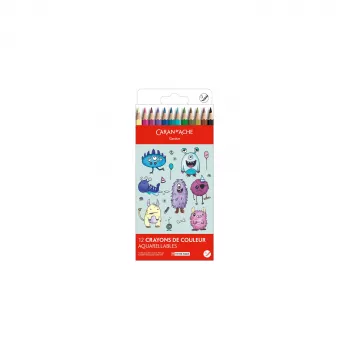 Creioane colorate solubile în apă Caran d'Ache Swisscolor Kawaii Monsters, set de 12, lemn de cedru hexagonal 1285.801
