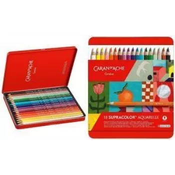 Creioane acuarelă Caran d'Ache Supracolor Soft Special Edition, set de 18, culori asortate, cutie metalică 3888.418