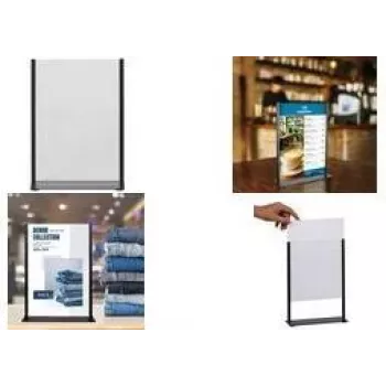 Stand de prezentare de masă EUROPEL DIN A5 metal negru cu panou din acril transparent 351026