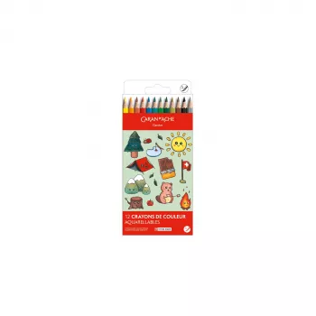 Creioane colorate solubile în apă Caran d'Ache Swisscolor Kawaii Swiss, set de 12, lemn de cedru, hexagonale 1285.804