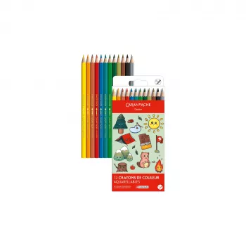 Creioane colorate solubile în apă Caran d'Ache Swisscolor Kawaii Swiss, set de 12, lemn de cedru, hexagonale 1285.804