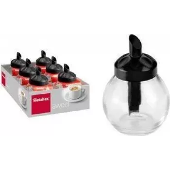 Set de dozatoare de zahăr Metaltex Sweet, rotunde, capac negru, sticlă & ABS, 6 piese 252918080