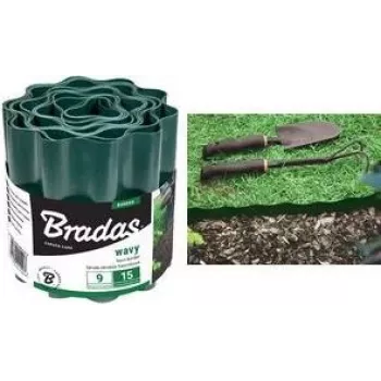 Bradas OBFG 0915 Lawn Edging, Green Wavy, 150 mm Height, 9 m Length, Weather-Resistant Plastic