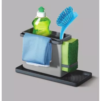 Organizator de chiuvetă Metaltex Tidytex, plastic, gri, 2 suporturi extensibile pentru bureți și lavete 297530109
