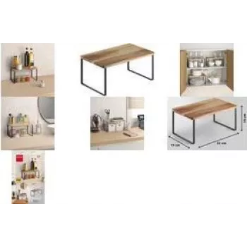 Suport pentru condimente Metaltex York Lava, 1 nivel, raft din lemn de acacia uleiat, picioare antiderapante, gri închis 350808000