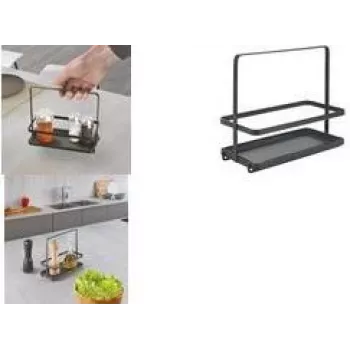 Suport pentru condimente Metaltex Tokyo LAVA cu mâner de transport, metal acoperit negru mat 352912000