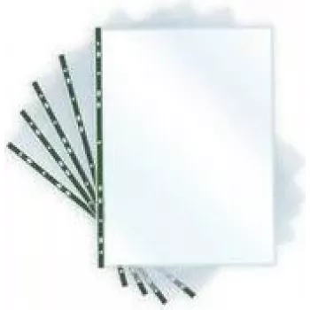 Folie de documente A4 PAVO 8020614, cristal transparentă cu margine întărită verde, deschidere sus, perforare universală, 0,06 mm PP, 1 bucată