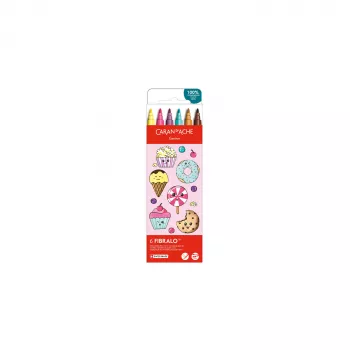 Set de 6 carioci cu vârf din fibră CARAN D'ACHE Fibralo Kawaii Candy, pe bază de apă, cerneală solubilă în apă, utilizabile uscat sau umed (185.802)