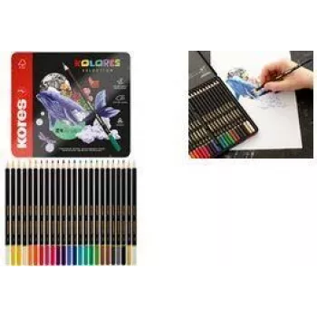 Creioane colorate triunghiulare Kores KOLORES SELECTION, 24 culori asortate, lemn de tei, mină complet lipită, rezistente la rupere, ergonomice BB93325
