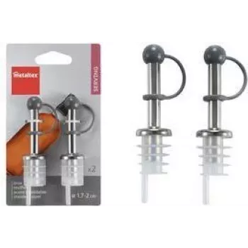 Turnător de sticlă din oțel inoxidabil Metaltex, set de 2 cu dopuri PE, turnare controlată pentru ulei, oțet, dressinguri 257100080