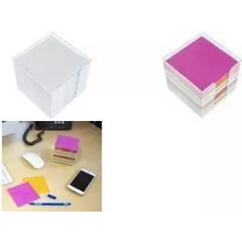 Cutie de note transparentă KANGARO K-6301, preumplută cu 700 file de diferite culori, plastic cu adâncitură pentru prindere