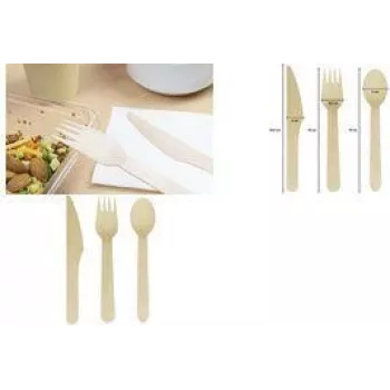 Set de tacâmuri din lemn de unică folosință Kangaro, 200 bucăți, lemn de mesteacăn, 160 mm, biodegradabil K-157510