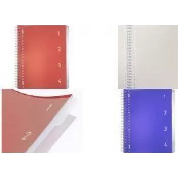 Bloc de colegiu KANGARO 4 în 1, DIN A4, 100 de file, liniat, copertă PP albastră, cu 4 separatoare mobile K-58381