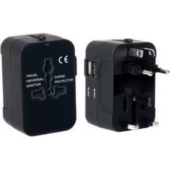 Adaptor universal de călătorie PAVO cu funcție de încărcare USB (US/AU/EU/UK), negru 8025329