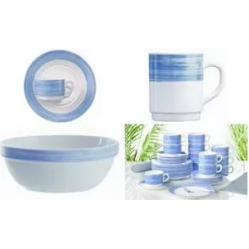 Set de boluri de servit Esmeyer Arcoroc BRUSH, 170 mm, albastru/alb, sticlă călită, rezistente la mașina de spălat vase, 6 piese (415-065)