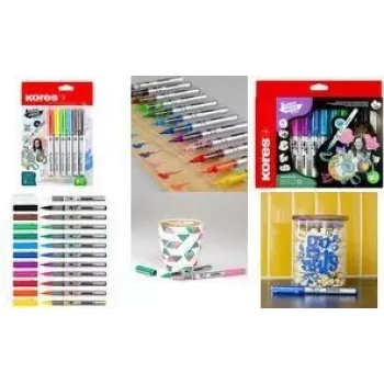 Markere acrilice Kores Kreative, set de 12 bucăți, culori asortate, cerneală acrilică lichidă, shake & paint, fără pompare, vârf rotund M25121