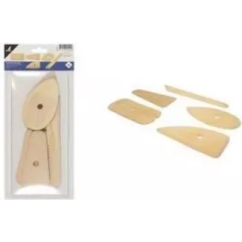 Set de spatule din lemn pentru lut Kangaro, 5 piese pentru modelare, răzuire și netezirea lutului sau porțelanului (K-840101)