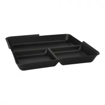 Tavă reutilizabilă Circulware PAPSTAR, dreptunghiulară, 3 compartimente, neagră, polipropilenă cu 30% umplutură minerală, 1 bucată (97023)