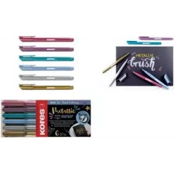 Marker cu vârf pensulă Fasermaler Brush Tip Marker Metallic Style Kores, în culori metalice, vârf pensulă, ideal pentru artă și lucru manual - 1 bucată (M21461)