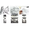 Set de 8 finelinere permanente PentelArts Pointliner, negru, 0,03 mm până la 0,8 mm + pensulă YS20P-8