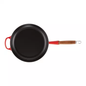Tigaie din fontă cu mâner din lemn LE CREUSET, 28 cm, roșie