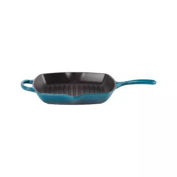 Tigaie pătrată pentru grătar din fontă Le Creuset, 26x26 cm, albastră