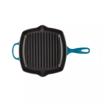 Tigaie pătrată pentru grătar din fontă Le Creuset, 26x26 cm, albastră