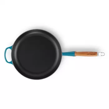 Tigaie din fontă cu mâner din lemn LE CREUSET, Ø28 cm, albastră