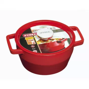 Vas rotund din fontă Pyrex 2,2L Ø20cm roșu