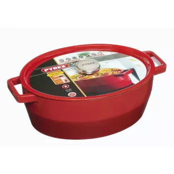 Vas oval din fontă Pyrex 5,8L roșu 33x25cm