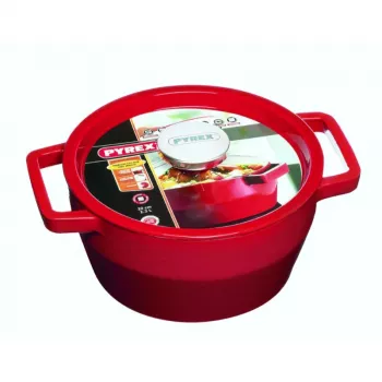 Oală din fontă Pyrex 3,6L rotundă Ø24cm roșie