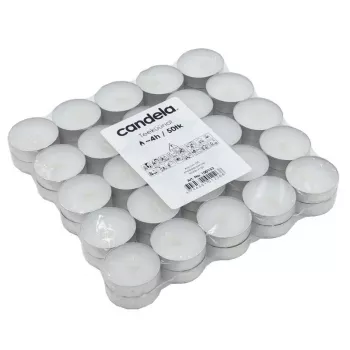 Lumânări de ceai CANDELA 75 buc. – lumânări de ceai din parafină albă neparfumată în suporturi de aluminiu, timp de ardere 3,5-4h