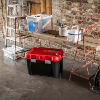 KETER DIY Totem 60L Storage Box with Lid, 59 x 39.5 x 36 cm, Black/Red