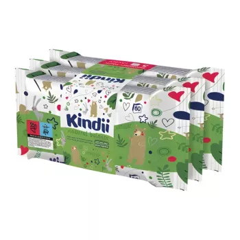 Set șervețele umede pentru bebeluși Kindii Natural Balance, 3x60 buc.
