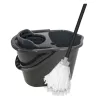 Set de curățare a pardoselii YORK 10 L cu presă cu pârghie și mop plat din microfibre, gri/roșu