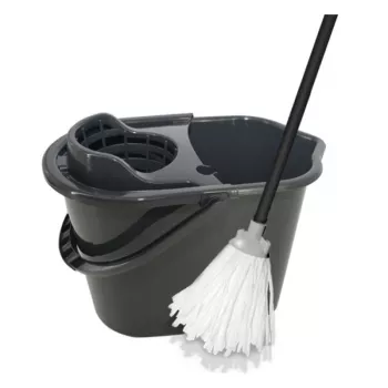 Set de curățare a pardoselii YORK 10 L cu presă cu pârghie și mop plat din microfibre, gri/roșu